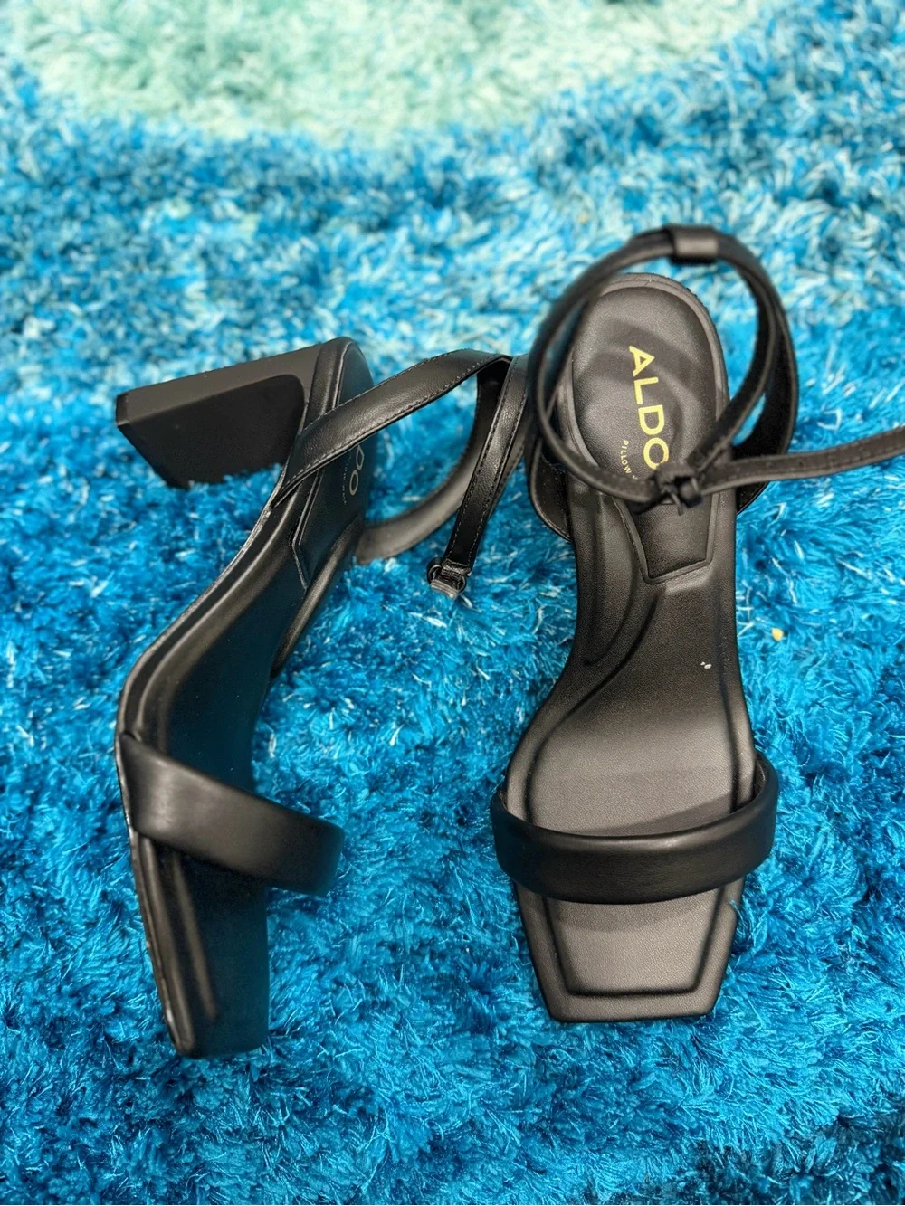 Aldo Black Strappy Square-Toe Block Heel Sandals